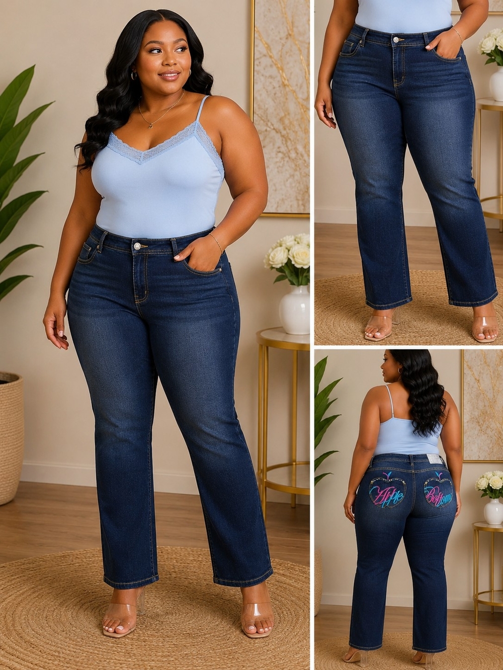 Apple Bottom Plus-Size Dark Wash Embroidered Back Pocket Jeans - Blue